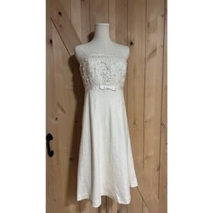 J. Crew | Everlyn Sequined Beaded Ivory Linen Strapless Dress | Size 6